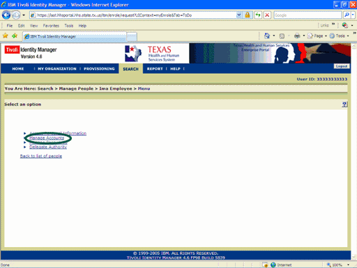 Screenshot of the Action Options page